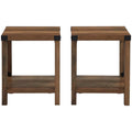 Rustic Oak End Tables with Lower Shelf Set of 2 T998