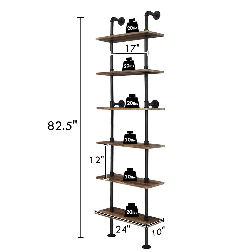 Brown 6-Shelf Rustic Pipe Shelving Unit W782809