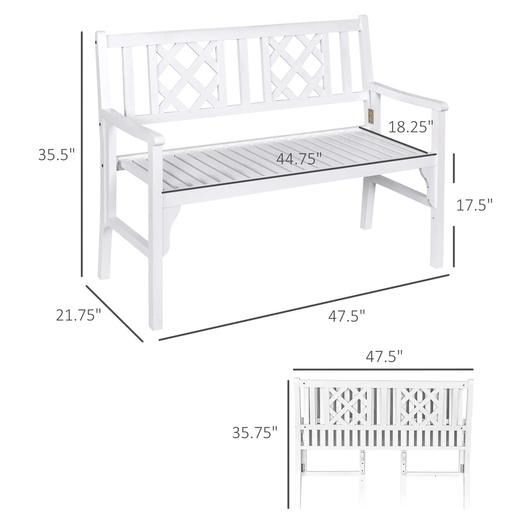 White 4FT Wooden Outdoor Folding Bench R328