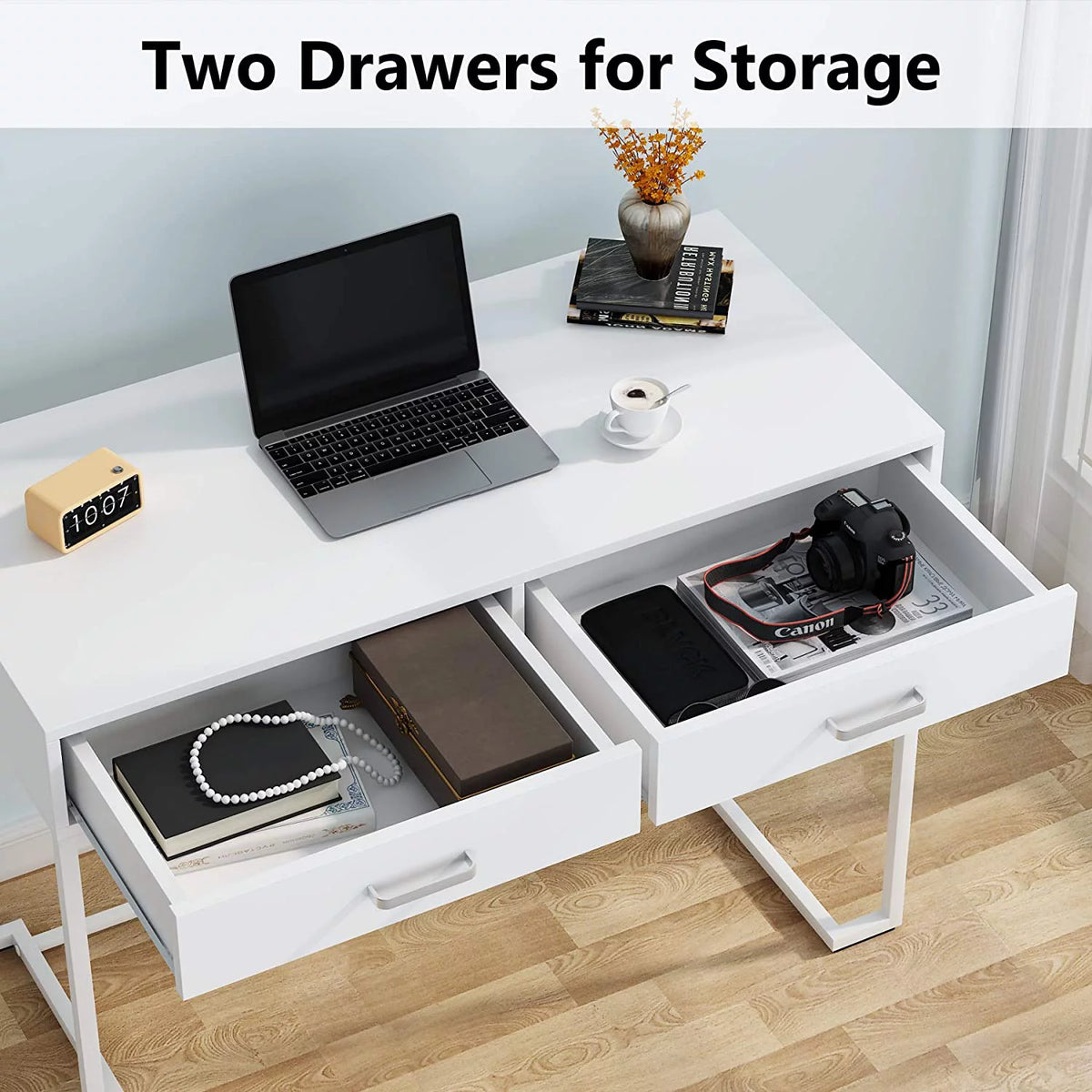 White Computer Desk with Drawers U80014
