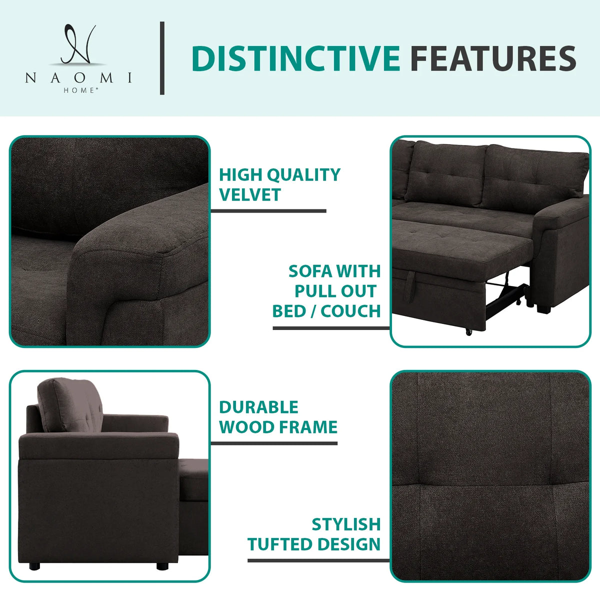 Black Air Leather L-Shaped Sleeper Sectional Sofa with Storage Chaise A544060